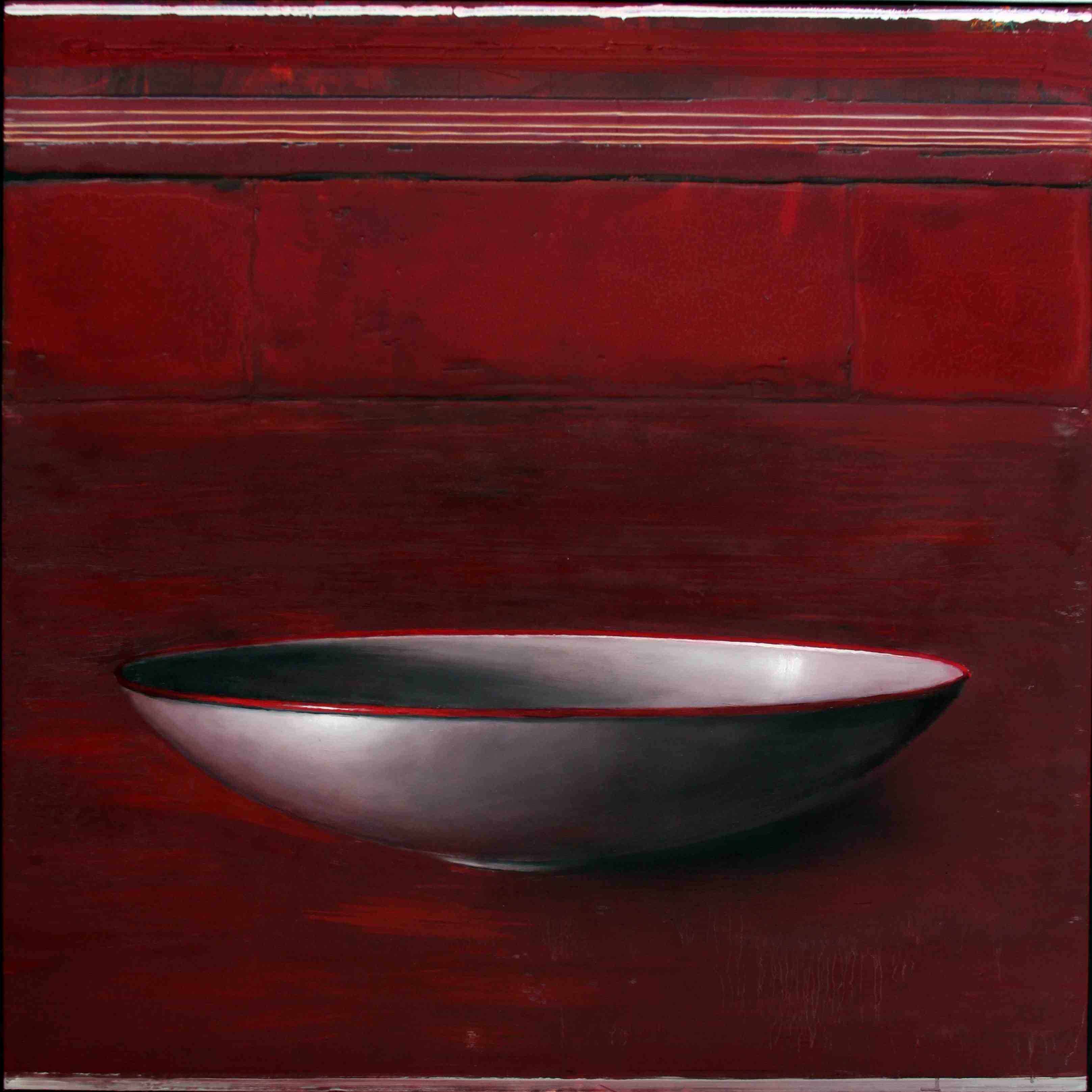 Schale auf Rot Mischtechnik auf Holz 122 x 122 cm 2013 © Michael Lauterjung