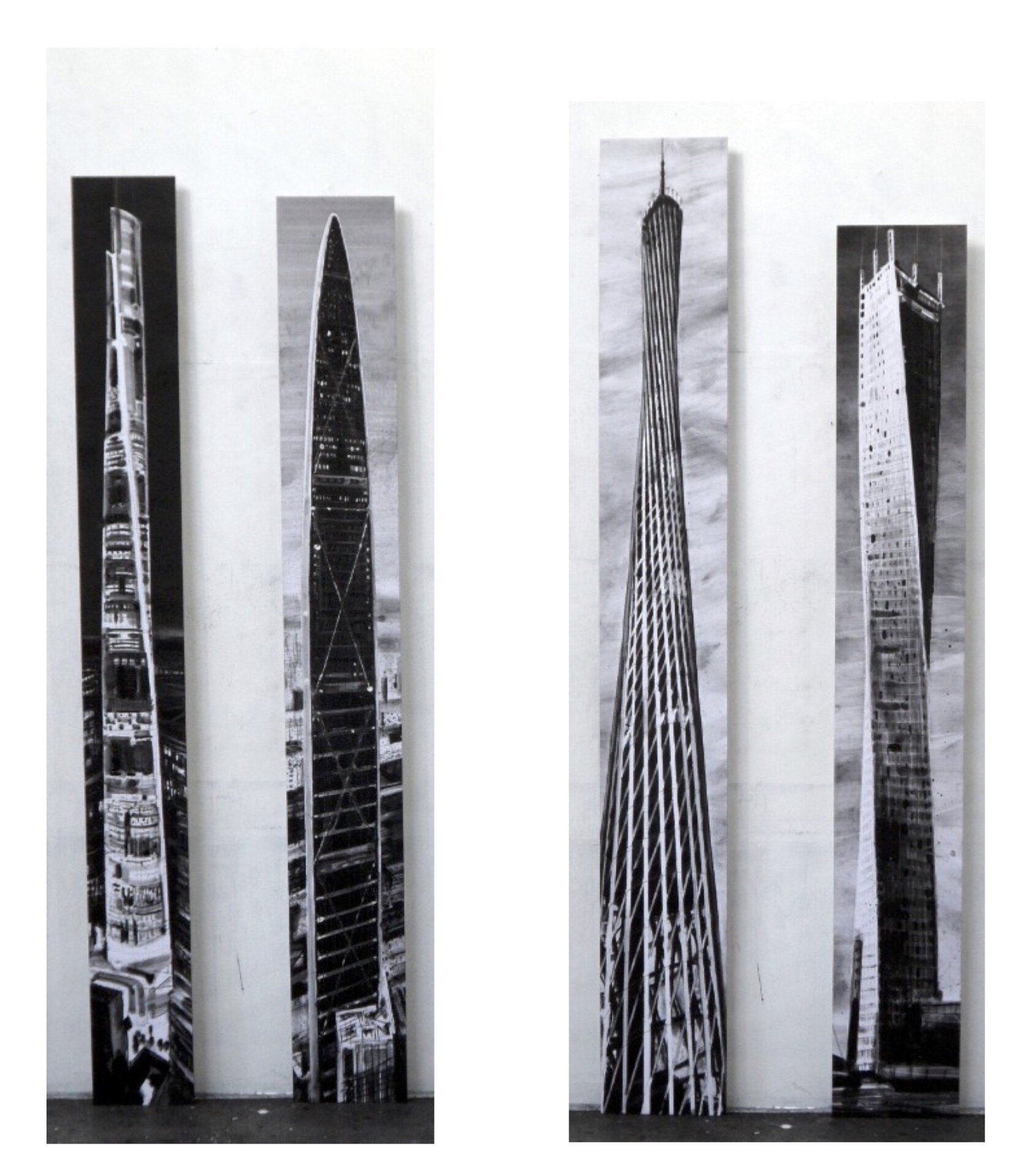 constantin jaxy urban magnificence shanghai shenzen guangzou dubai 2015 mischtechnik auf papier auf holz je ca 200 x 22 cm