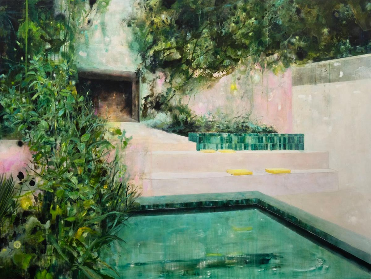 Open Grounds–Between Nature & Architecture 3 CAROLA SCHAPALS Clear the stage for greenery 2026 Oel auf Leinwand 120 x 160 cm