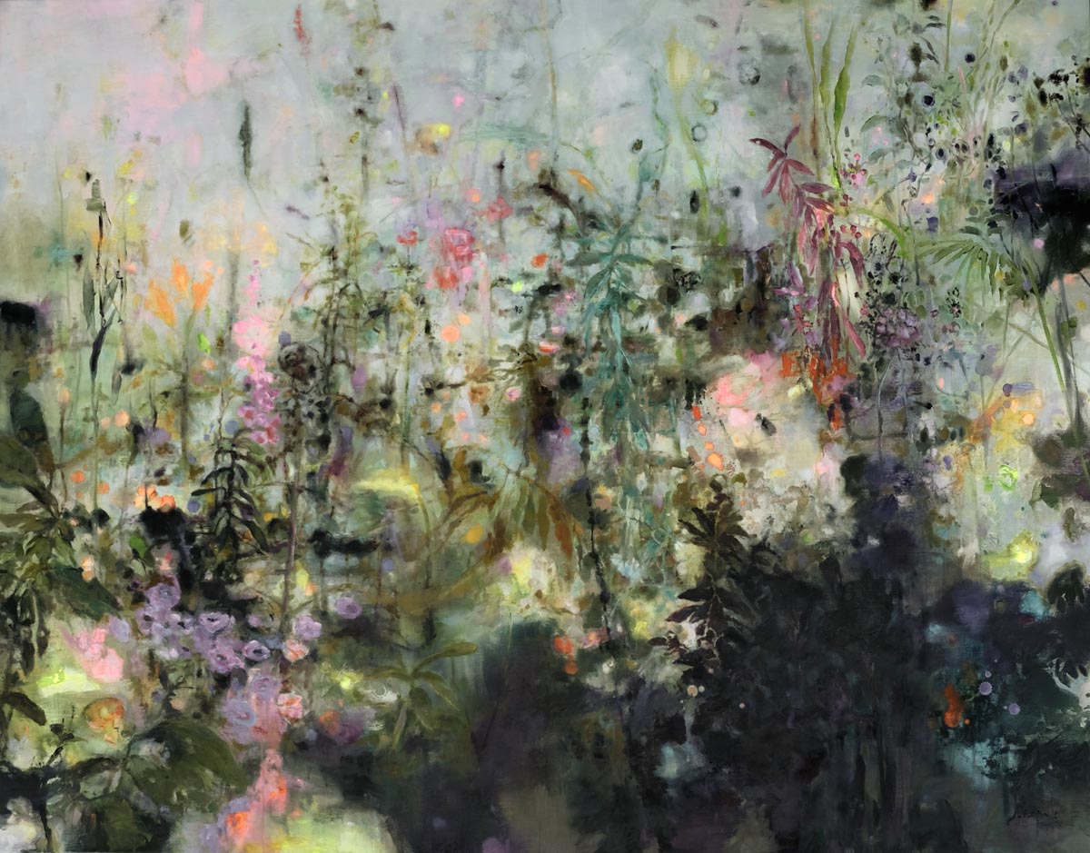 Open Grounds–Between Nature & Architecture 2 CAROLA SCHAPALS Drunken in a sea of flowers 2025 Oel Leinwand 140 x 180 cm