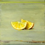 Michael Lauterjung Zwei Zitronenscheiben Acryl Lack Öl auf Holz 51 x 48 cm 2013