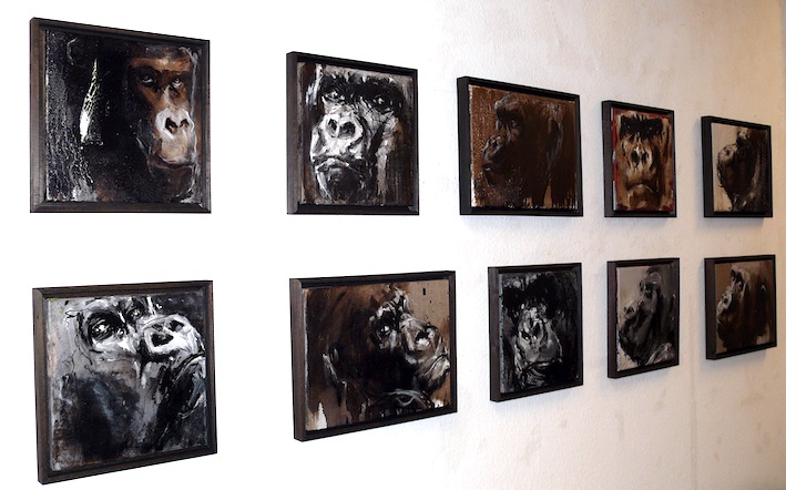 Ralf Koenemann: Gorillas 4, je 50 x 50 cm, Mixed Media auf Leinwand
