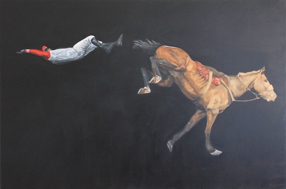 Clement Loisel: La chute, 2015, Öl und Graphit auf Leinwand, 210 x 140 cm