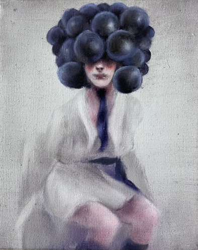 SIMONE HAACK - Black Balls, 2022, Öl auf Leinwand,24 x 20 cm