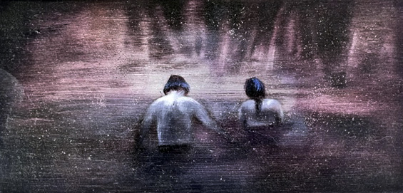 SIMONE HAACK - Couple in a Lake, 2022, Öl auf Leinwand,15 x 30 cm