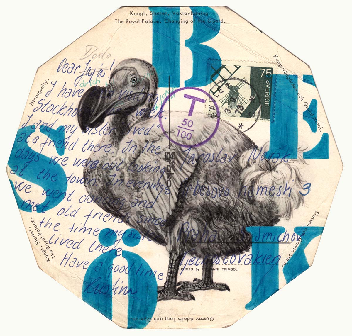 ROLAND STRATMANN Dodo, 2022, Zeichentusche auf gel. Postkarten, 15 x 15 cm