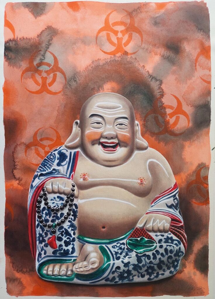 ANDREAS AMRHEIN Buddha X 2024 Acryl auf Buetten 70 x 50 cm