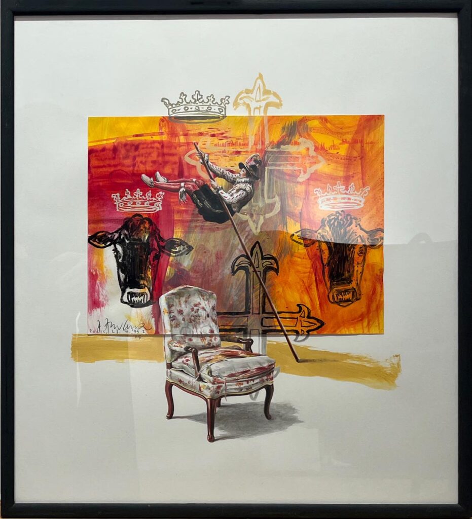 ANDREAS AMRHEIN o. T. Stabspringer 1999 uebermalte Papierarbeit 24 x 32 cm