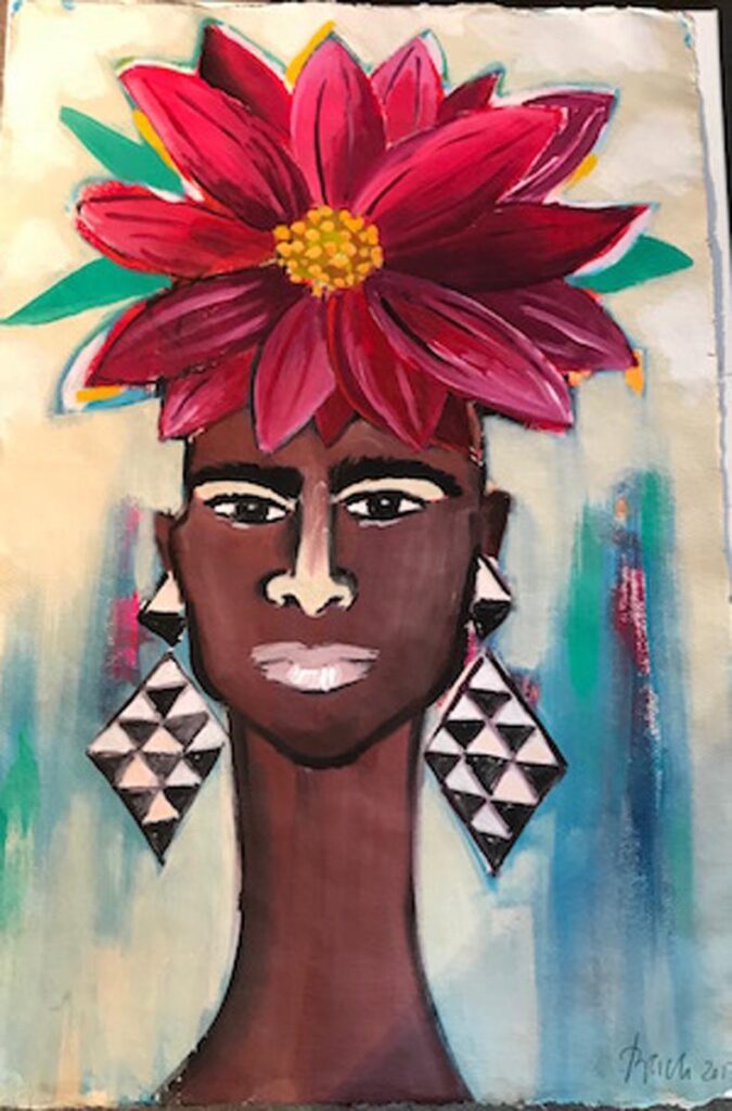 ELVIRA BACH Mit Blumen 017 Collage Mischtechnik auf Papier 100 x 70 cm